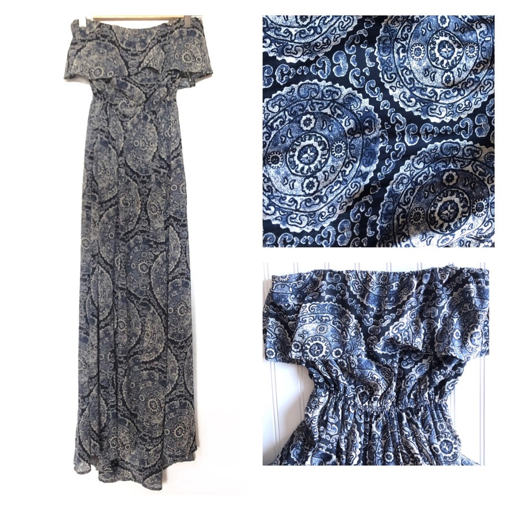 Hollister Strapless Maxi Paisley Blue Dress XS - Picture 1 of 11